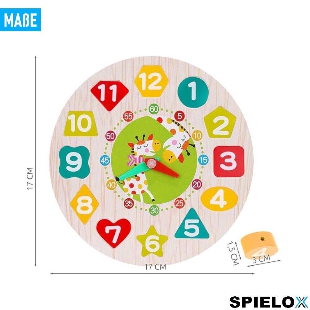 SPIELCLOX Lernuhr Kinder Spieluhr Holz Analog Uhrzeit lernen Kinderuhr ab 3 Jahr