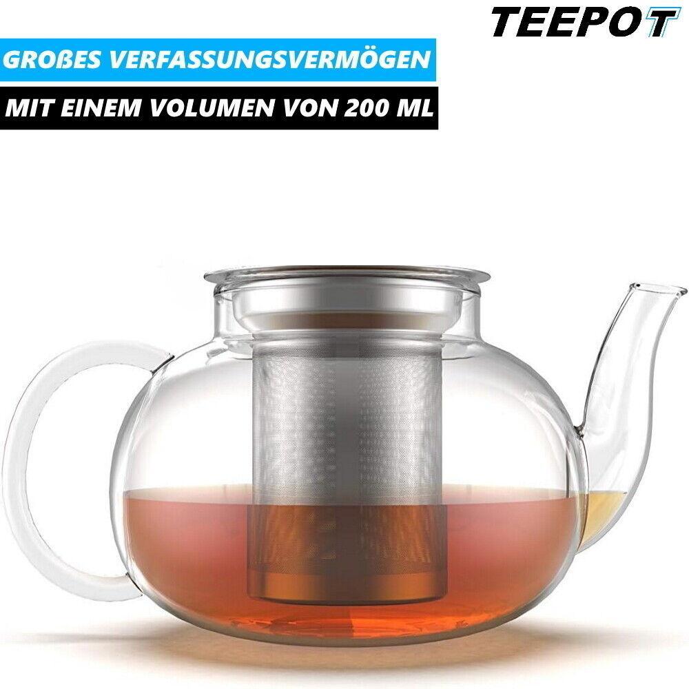 TEEPOT Teekanne mit Siebeinsatz Glaskanne Glasteekanne mit Teesieb Teebereiter