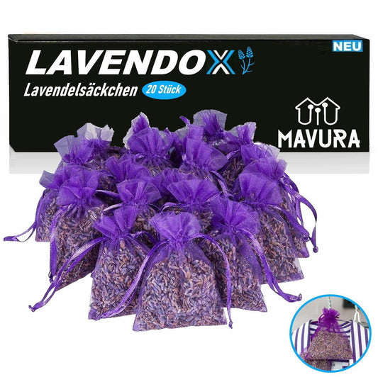 LAVENDOX Lavendelsäckchen Lavendelkissen Mottenschutz Premium Duftsäckchen [20x]