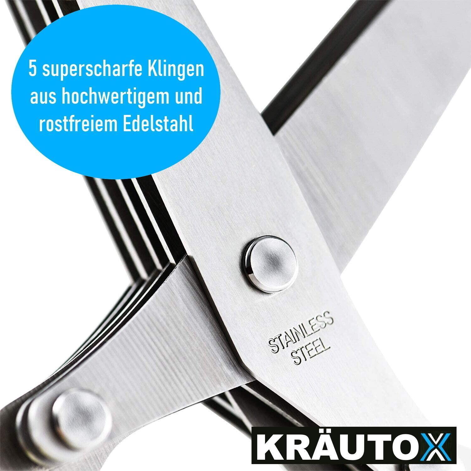 KRÄUTOX Kräuterschere 5 Klingen Edelstahl Kräutermesser mit Reinigungskappe