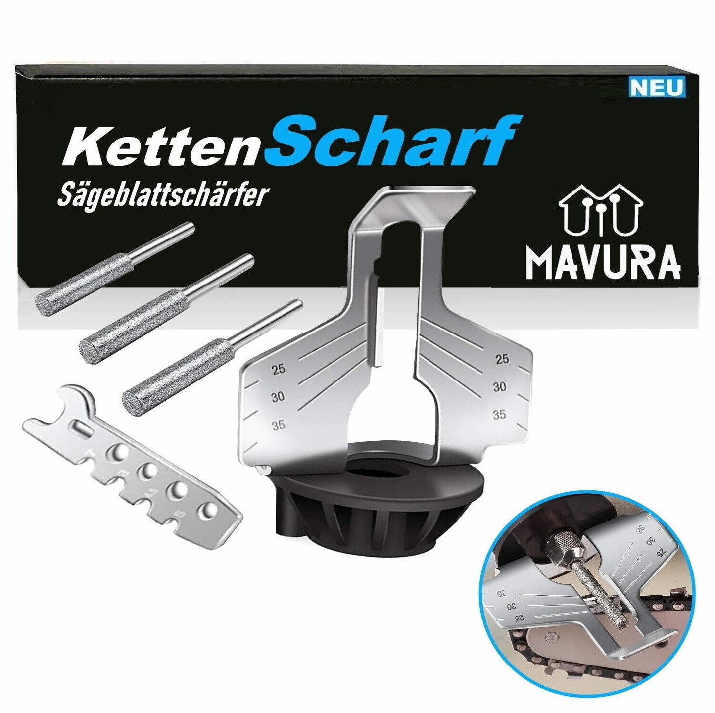 KettScharf Kettenschärfer Kettensägen Schärfer Sägeblattschärfgerät Aufsatz