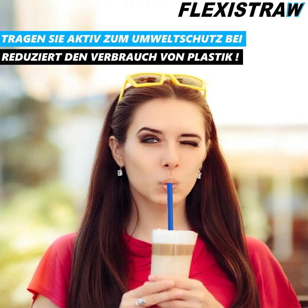 FLEXISTRAW Strohhalme Silikon Trinkhalme Wiederverwendbar Blau mit Box [6er Set]