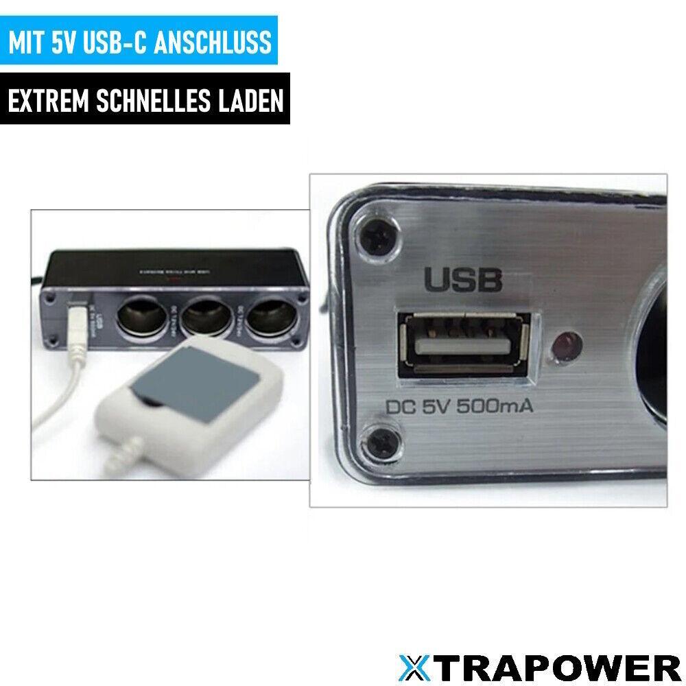 XTRAPOWER Zigarettenanzünder Verteiler Auto KFZ Adapter 3-Fach Splitter mit USB