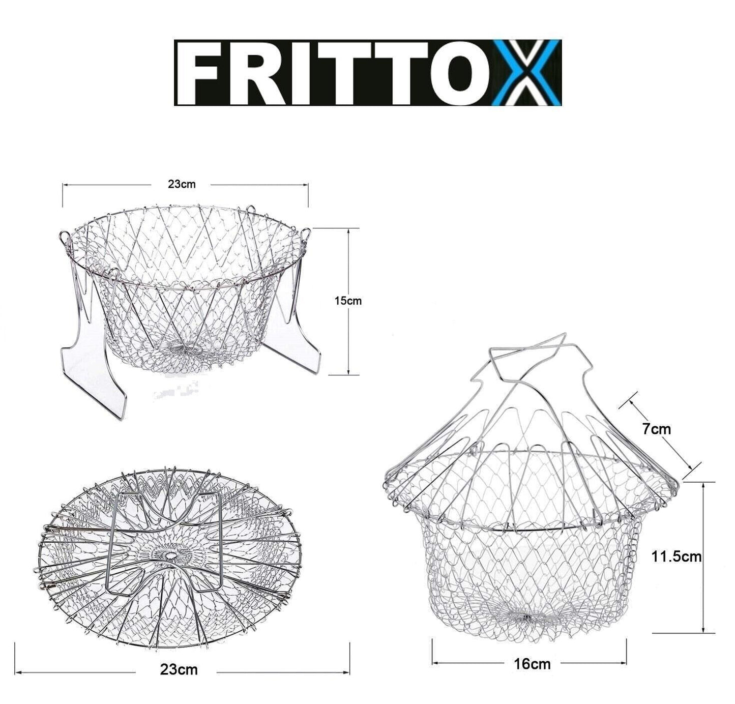 FRITTOX Frittierkorb Edelstahl Topf Filtersieb Faltbar Sieb Frittierkörbchen