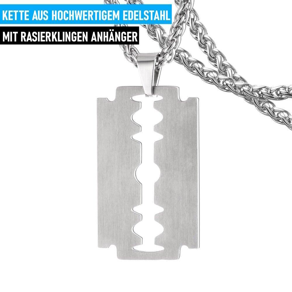 RAZORNECK Herren Rasierklingen Halskette Edelstahl Razor Blade Hip Hop Dog Tag