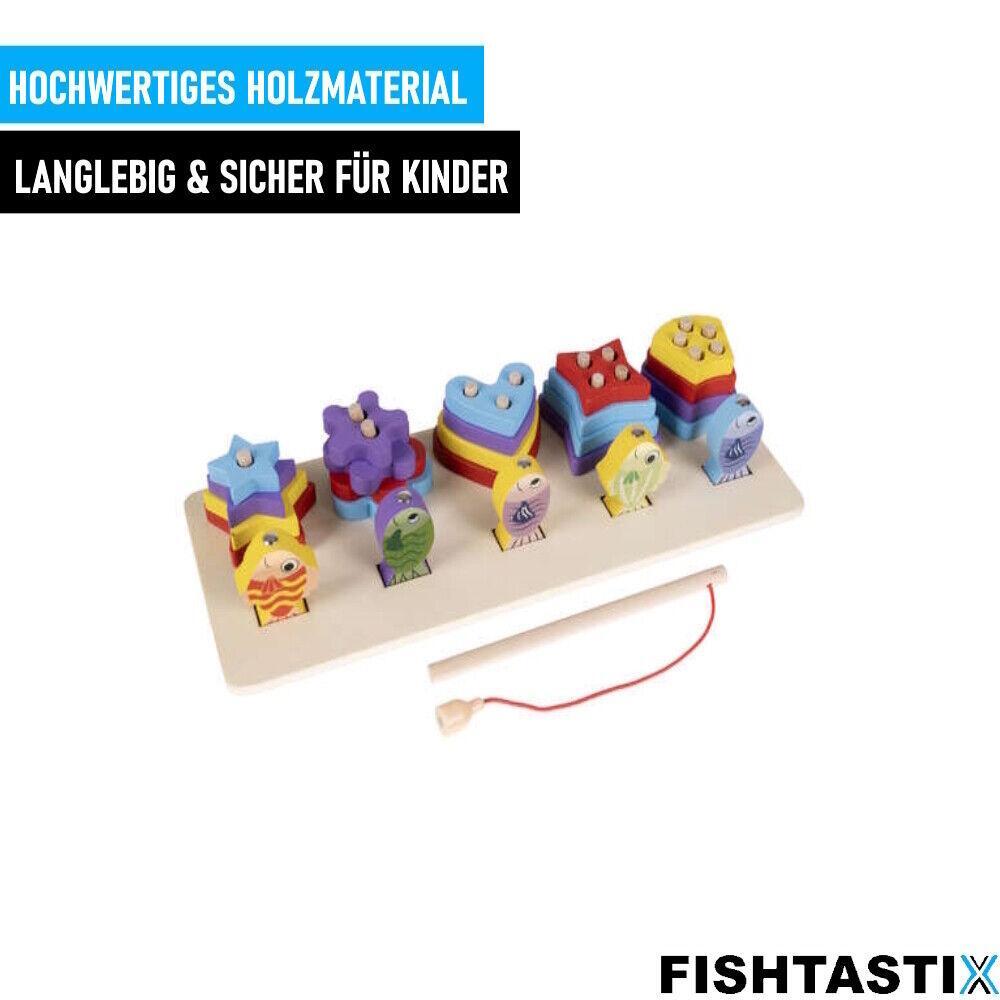 FISHTASTIX Magnetisches Angelspiel Holz Kinder Montessori Angelrute Fische Set