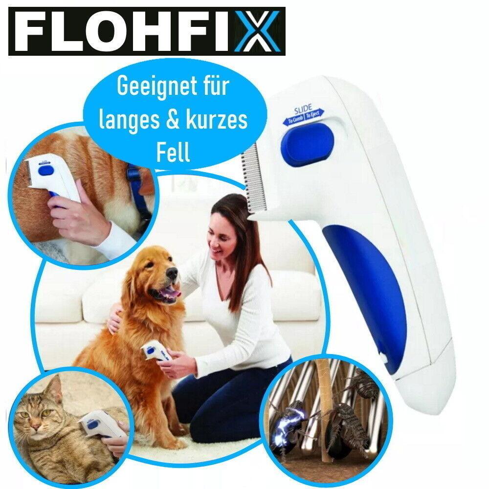 FLOHFIX elektrischer Läusekamm Nissenkamm Flohkamm Hunde Katzen Kinder Läusekamm