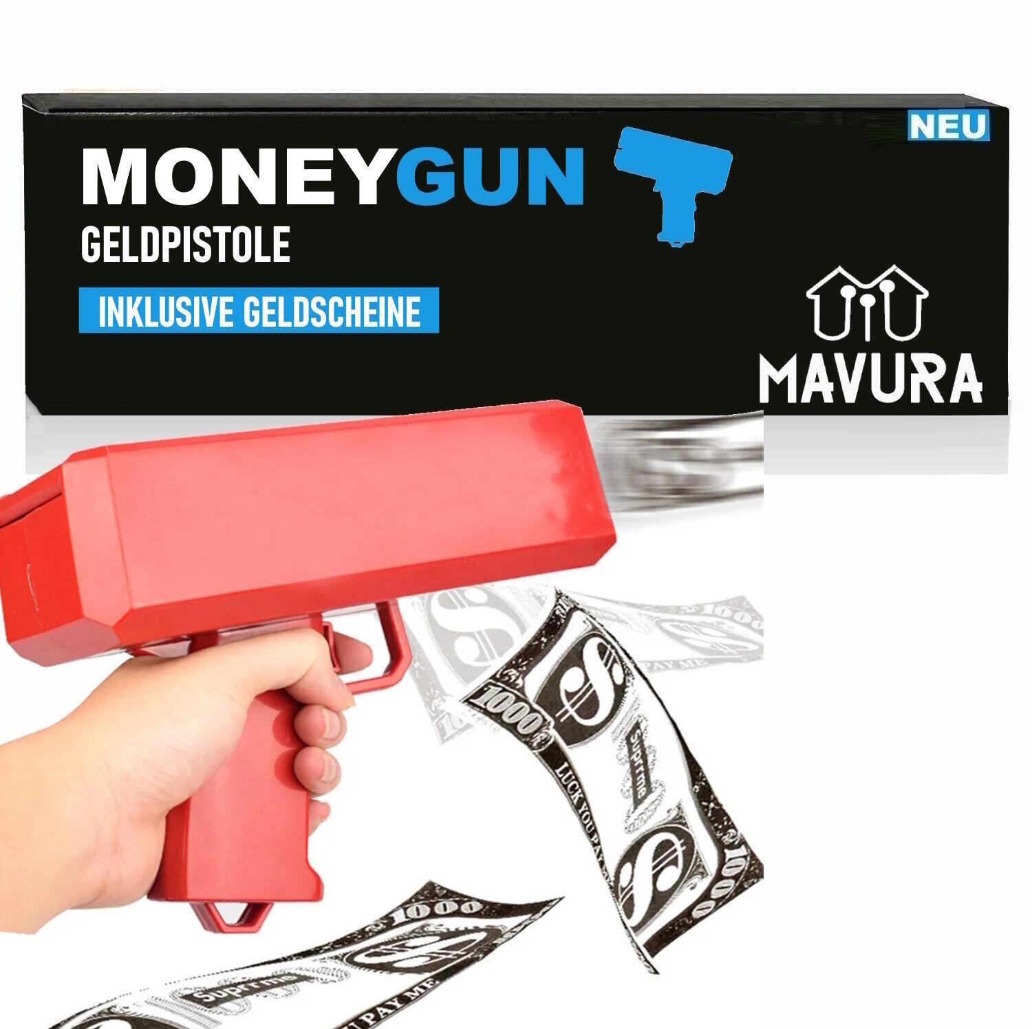 MONEYGUN Spielzeug Geld Pistole Party Revolver Banknoten Cash Gun m. Fake Dollar