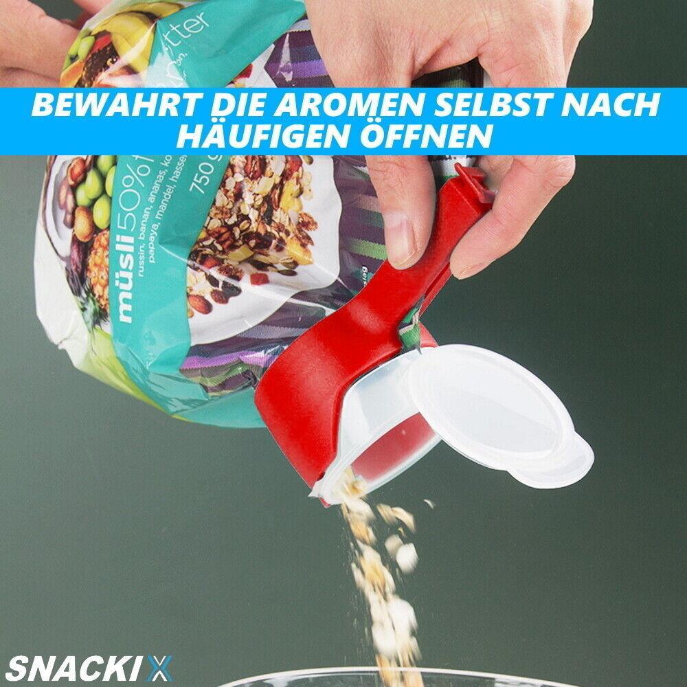 SNACKIX Tütenverschluss Ausschütter Beutelverschluss Tütenclip Klammern 4er Set