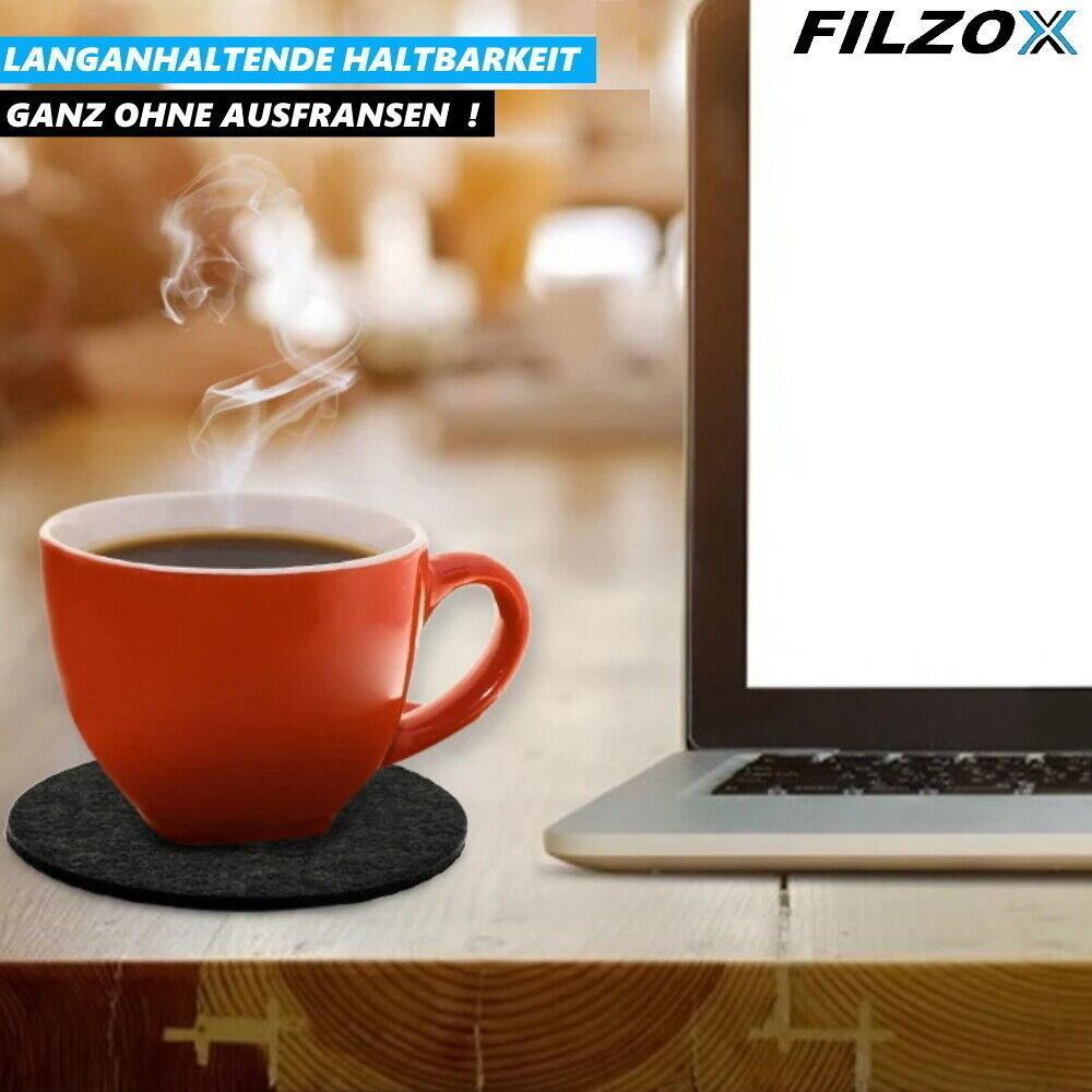 FILZOX Filz Untersetzer Set rund Premium Design Glasuntersetzer Getränke grau