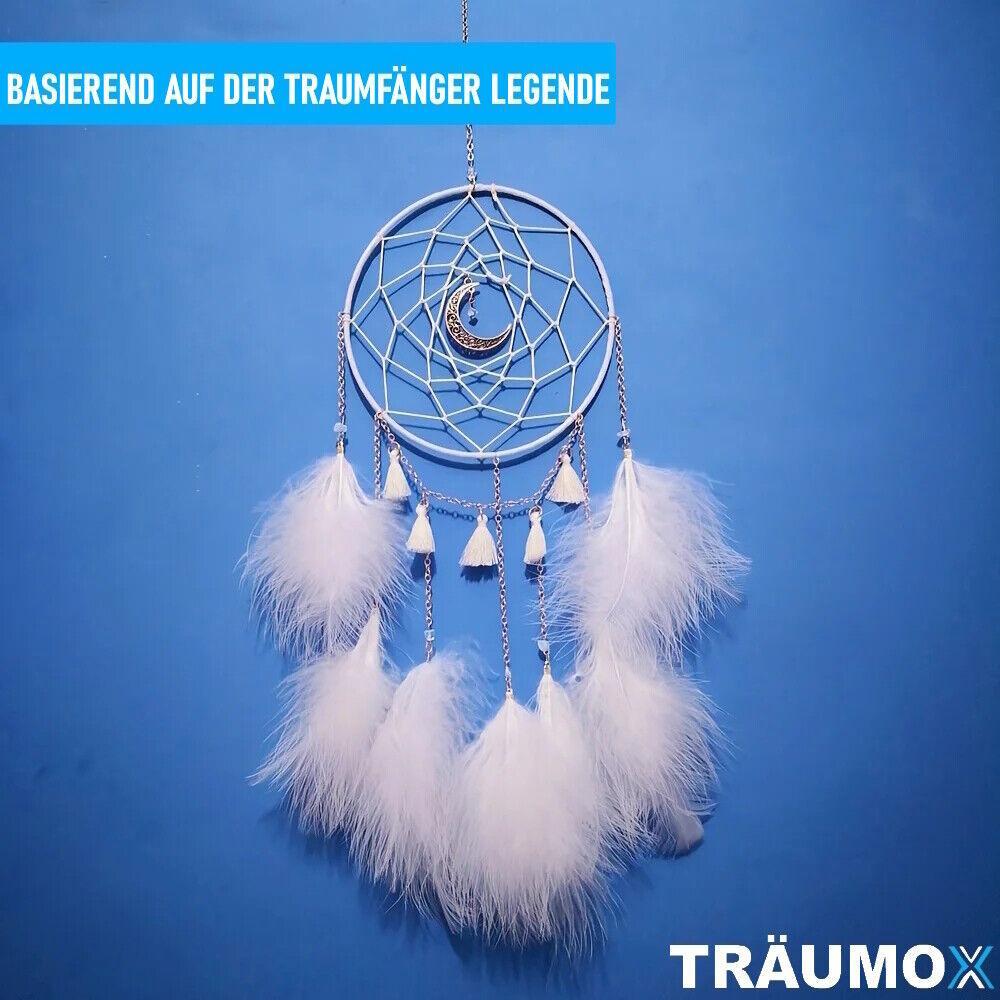 TRÄUMOX Traumfänger LED beleuchtet Perlenfeder Dreamcatcher Dekoration Federn