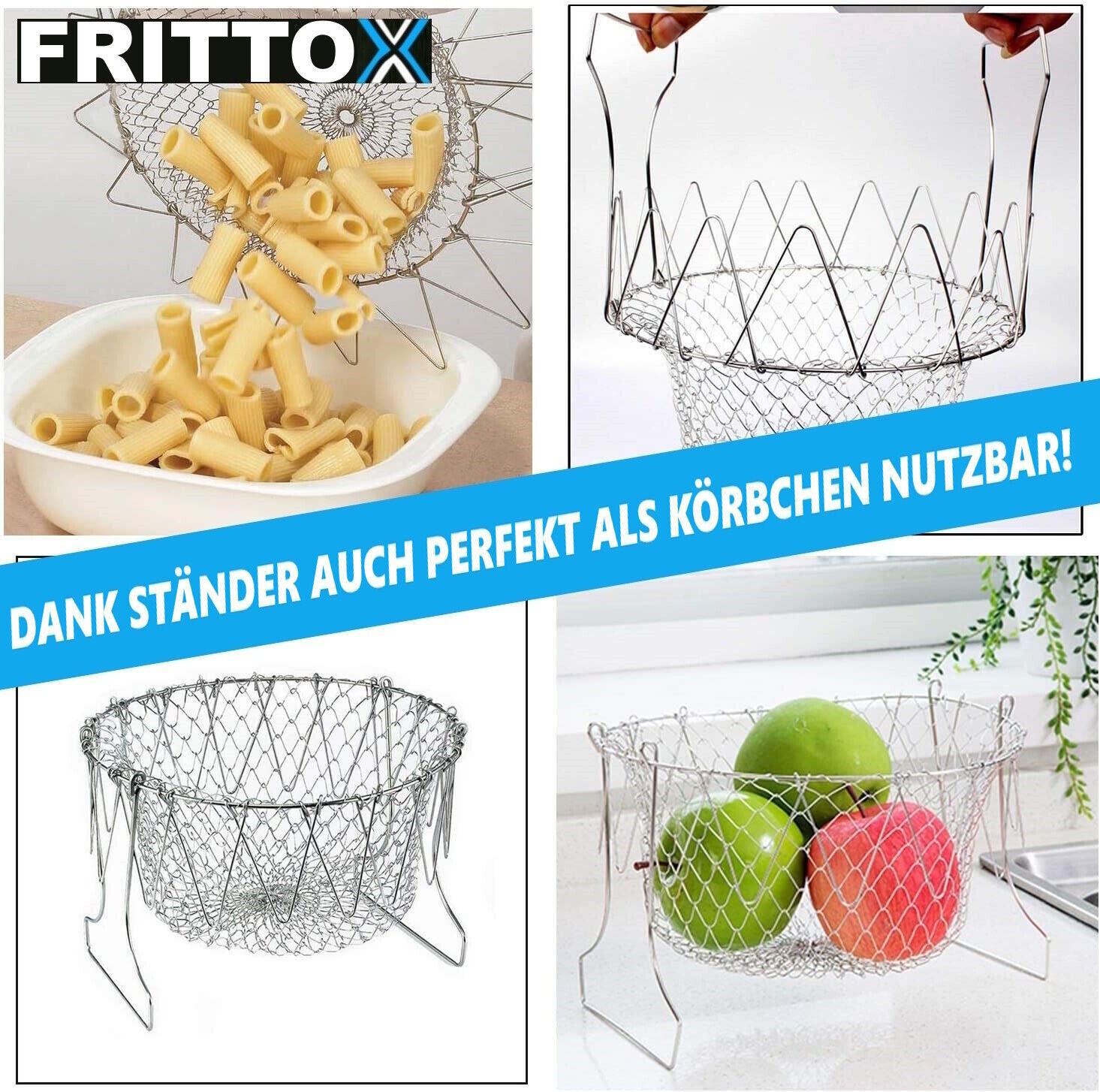 FRITTOX Frittierkorb Edelstahl Topf Filtersieb Faltbar Sieb Frittierkörbchen