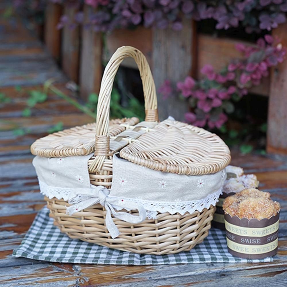 Picknickkorb mit Deckel Griff handgefertigt Weide Outdoor DE.