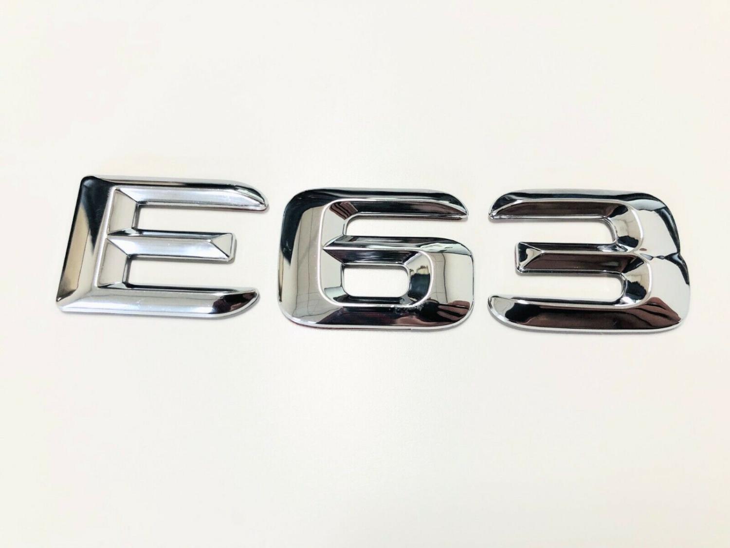 E63 Schriftzug E 63 Emblem Mercedes-Benz Aufkleber Chrom Silber AMG