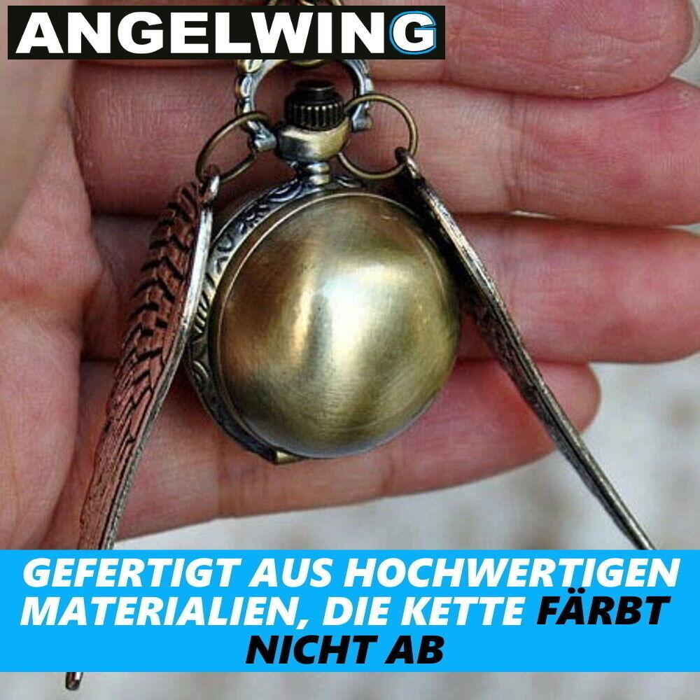 ANGELWING Engelsflügel Kette Goldener Schnatz Anhänger m Flügeln & Uhr Medaillon