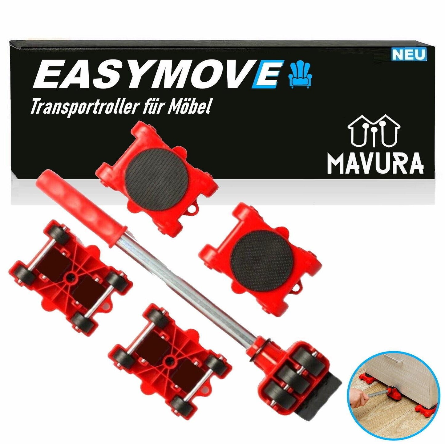 EASYMOVE Möbelheber Transportroller Möbelroller Set zum Verschieben von Möbeln