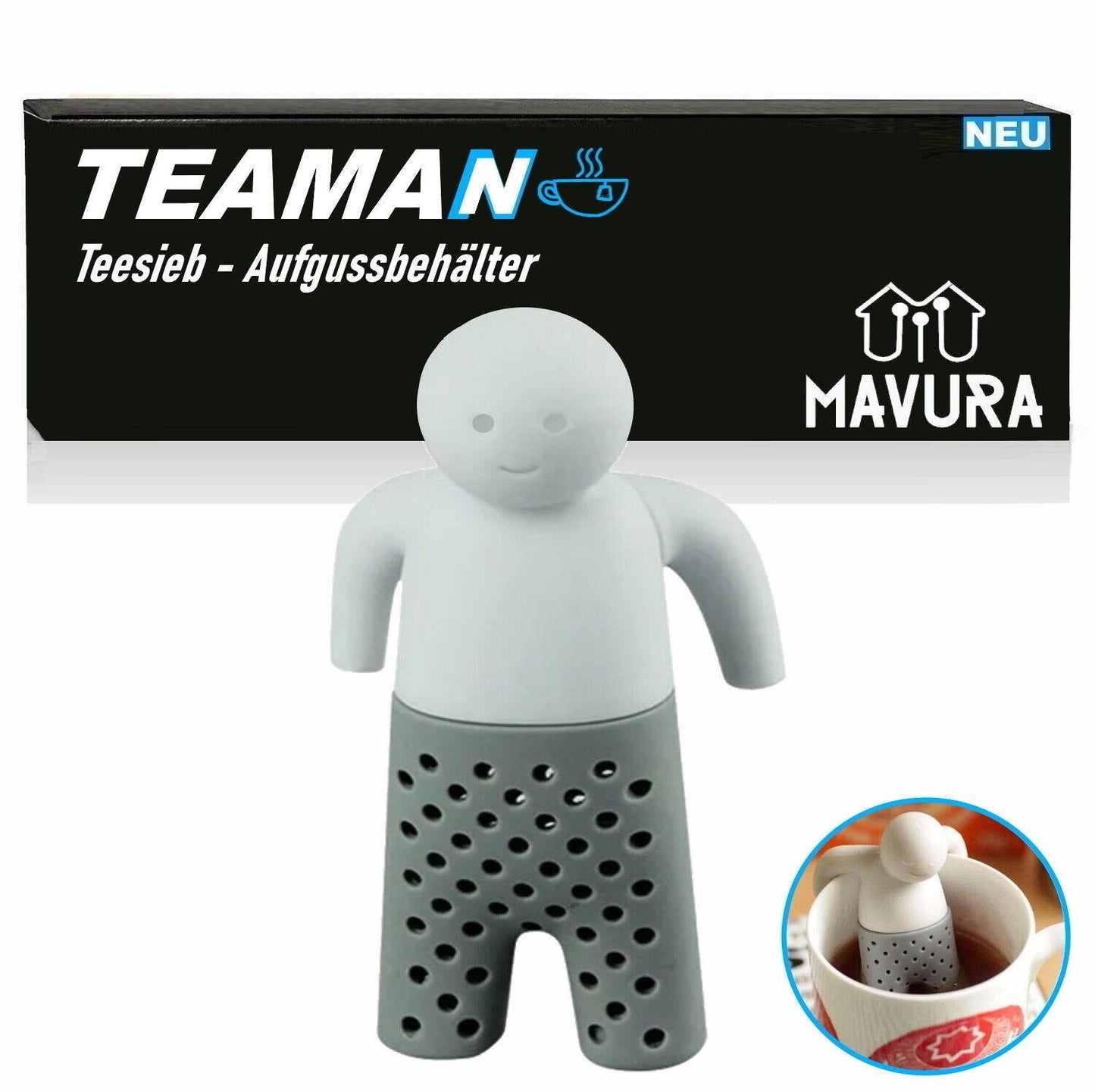 TEAMAN Teesieb Teeei Silikon Teefilter Teemännchen Teekugel Teenetz grau