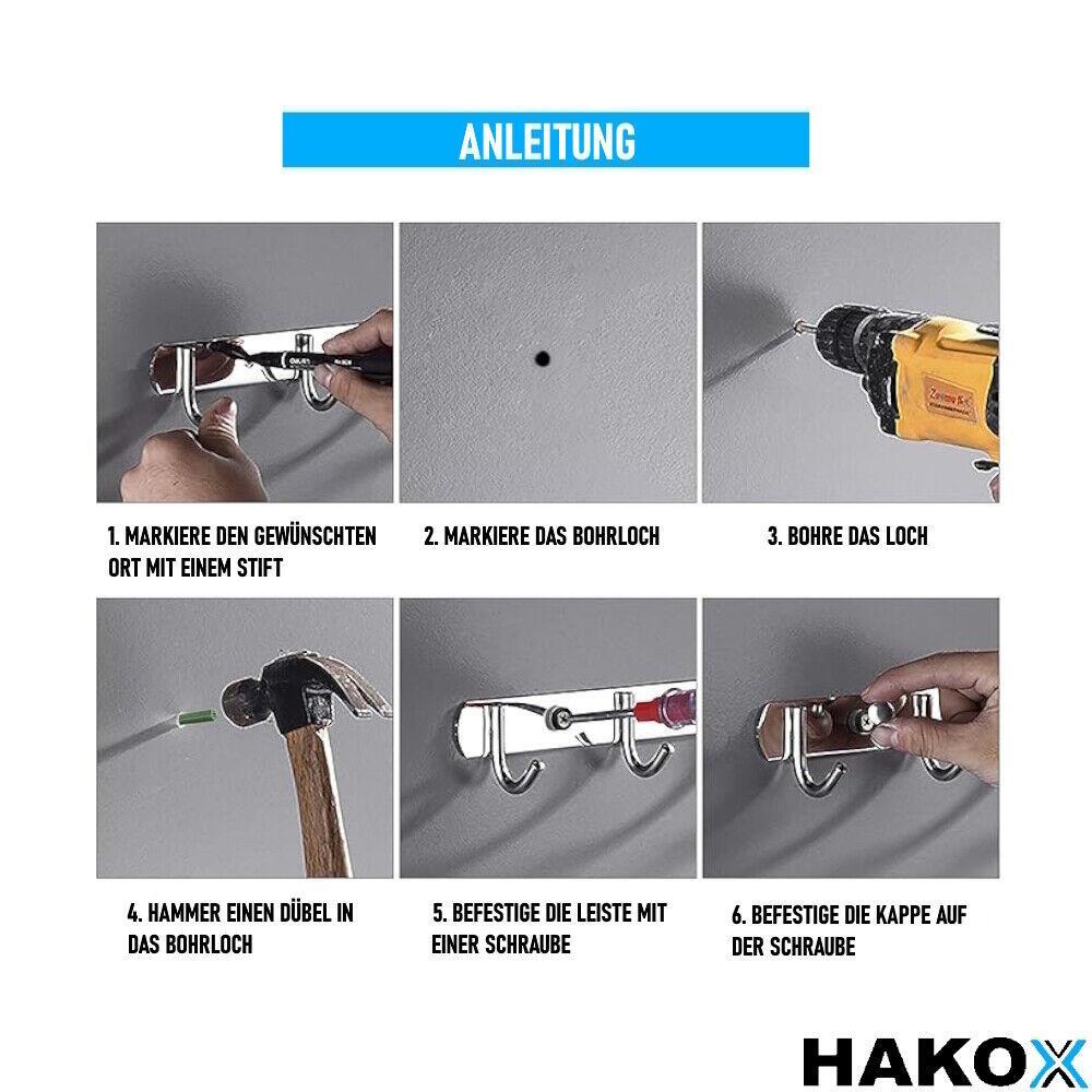 HAKOX Hakenleiste Garderobenhaken Kleiderhaken Garderobenleiste Edelstahl 6Haken