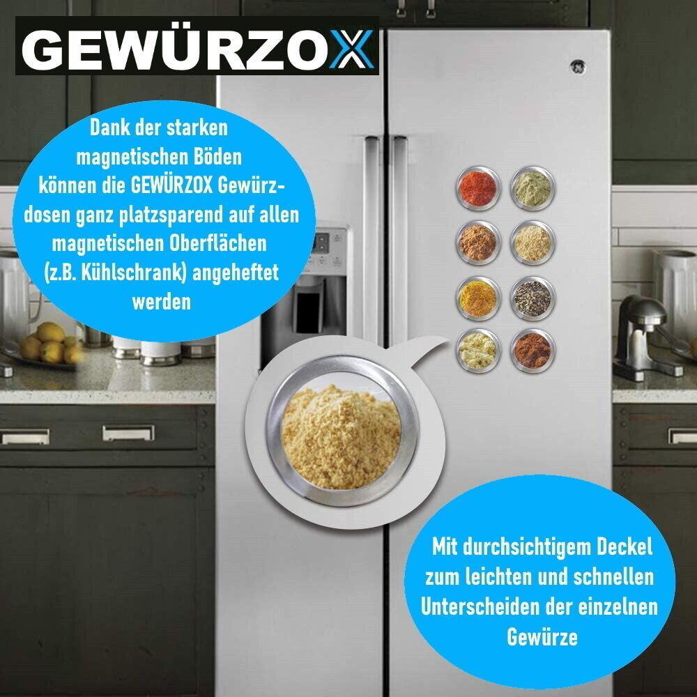 GEWÜRZOX Gewürzdosen Gewürzstreuer Gewürzregal Edelstahl Gewürzgläser magnetisch