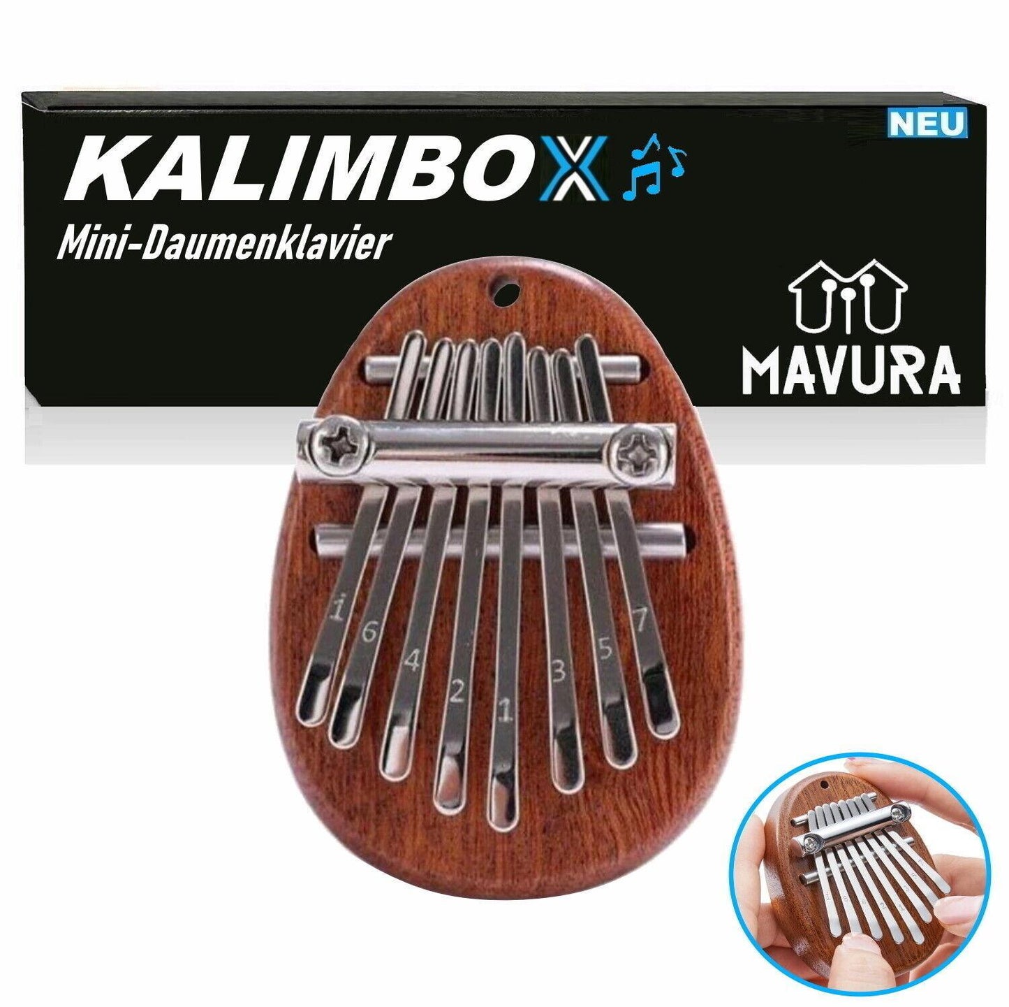 KALIMBOX Mini Daumenklavier Kalimba Musikinstrument Piano Mahagoni Echtholz
