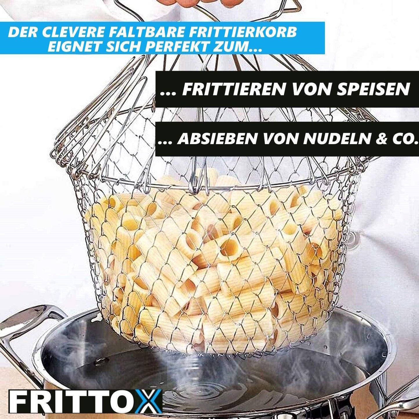 FRITTOX Frittierkorb Edelstahl Topf Filtersieb Faltbar Sieb Frittierkörbchen