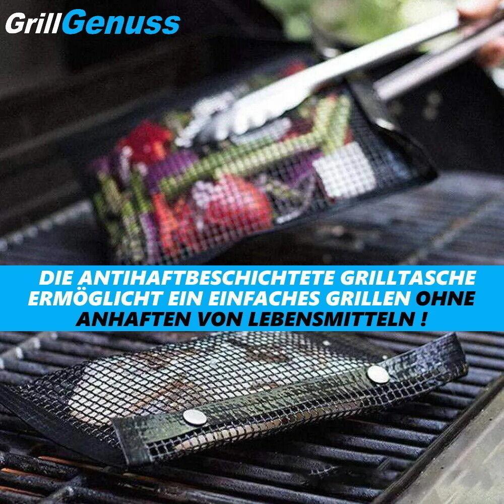 GRILLGENUSS Grilltasche BBQ Grillbeutel Grillkorb Grillgitter hitzebeständig 2er