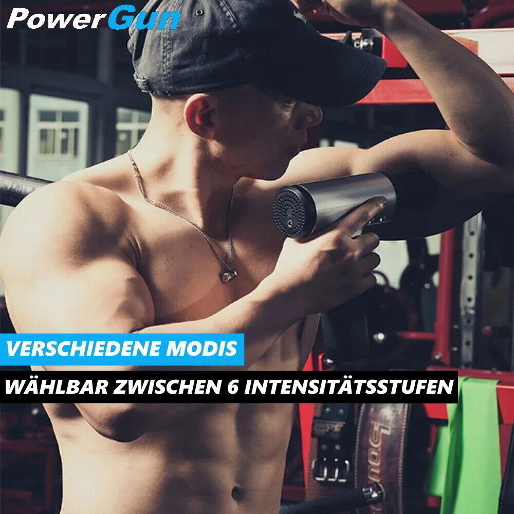 PowerGun Massagegerät Massagepistole Massagegun Set m. 4 Massageköpfe elektrisch