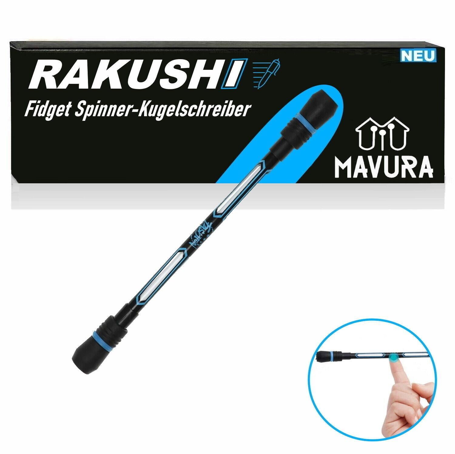 RAKUSHI Penspinning Stift Set Spinning Fidget Spinner Pen Kugelschreiber blau