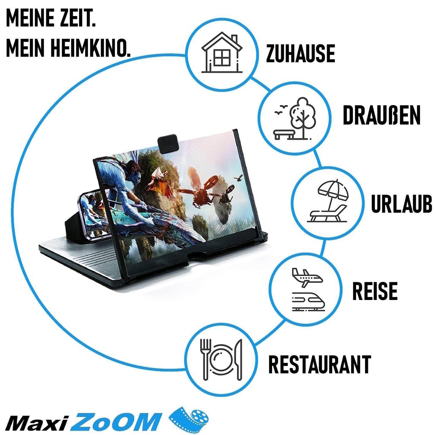 MAXIZOOM Handy 3D Bildschirm Lupe Smartphone Vergrößerungslupe Projektor 12"