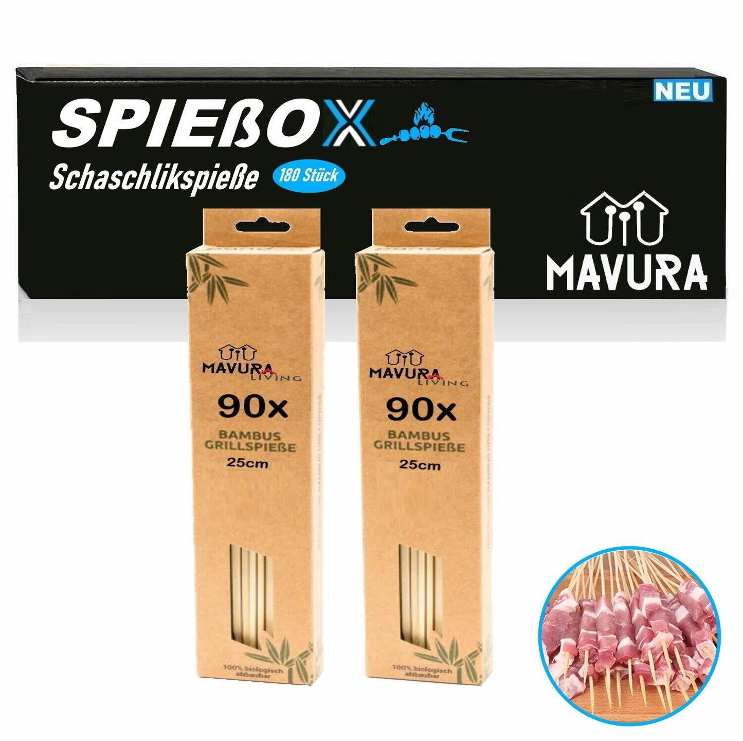 SPIEßOX Grillspieße BBQ Schaschlikspieße Fleischspieße Bambusspieße [180Stk]