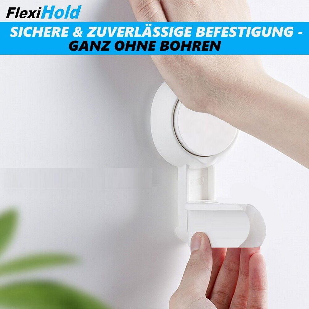 FLEXIHOLD Duschkopfhalter mit Saugnapf 360° drehbar Brause Halterung ohne Bohren