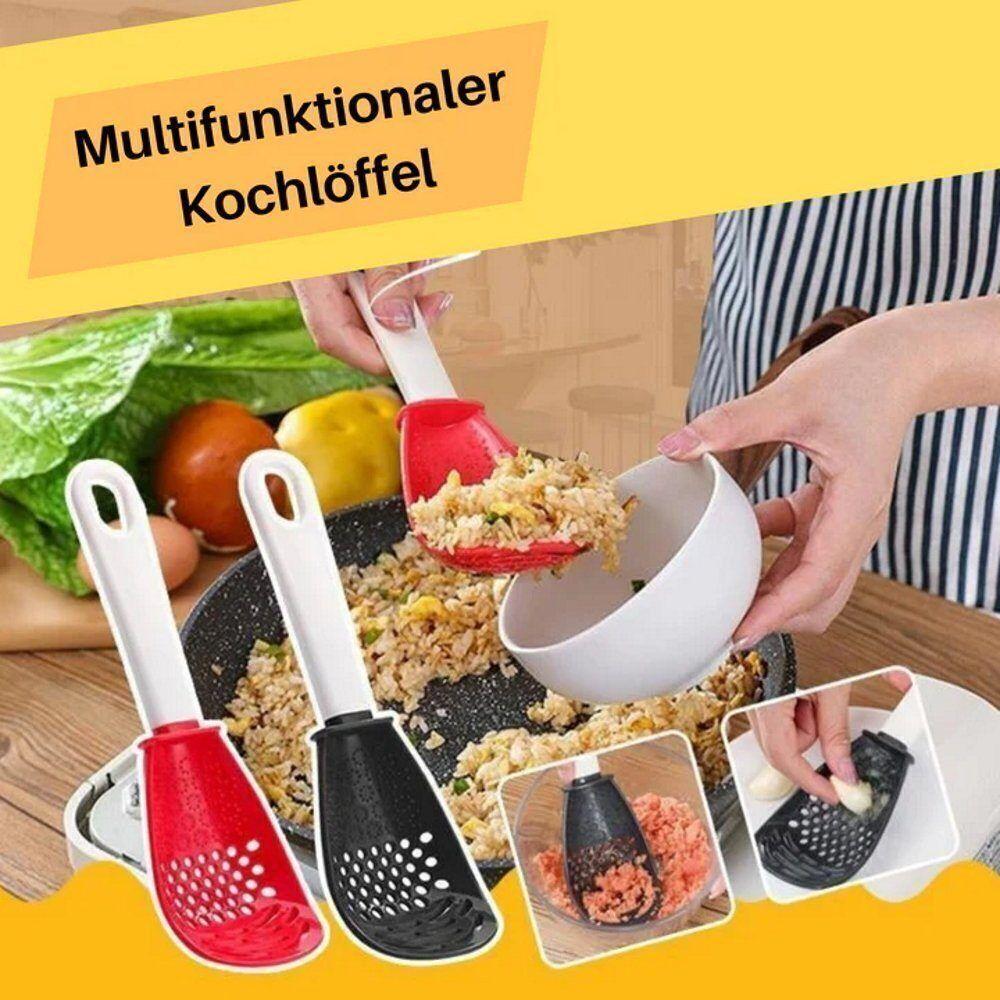 Multifunktionaler Kochlöffel Küchenhelfer Pfannenwender Sieb Kunststoff schwarz
