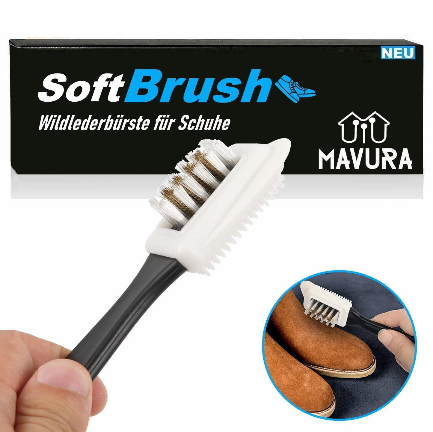 SOFTBRUSH Schuhbürste Glanzbürste Schmutzbürste Raulederbürste für Schuhe, Leder
