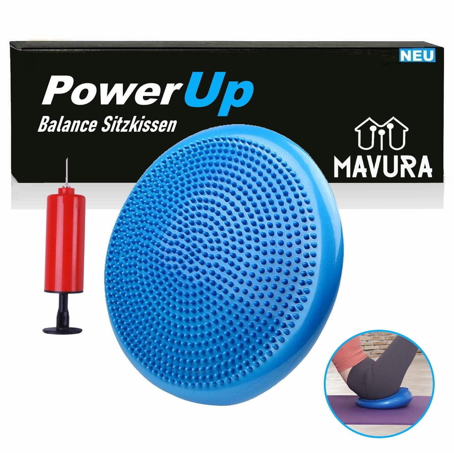 POWERUP Ballsitzkissen Luftkissen Sitzhilfe Sitzkissen Balance Kissen mit Pumpe