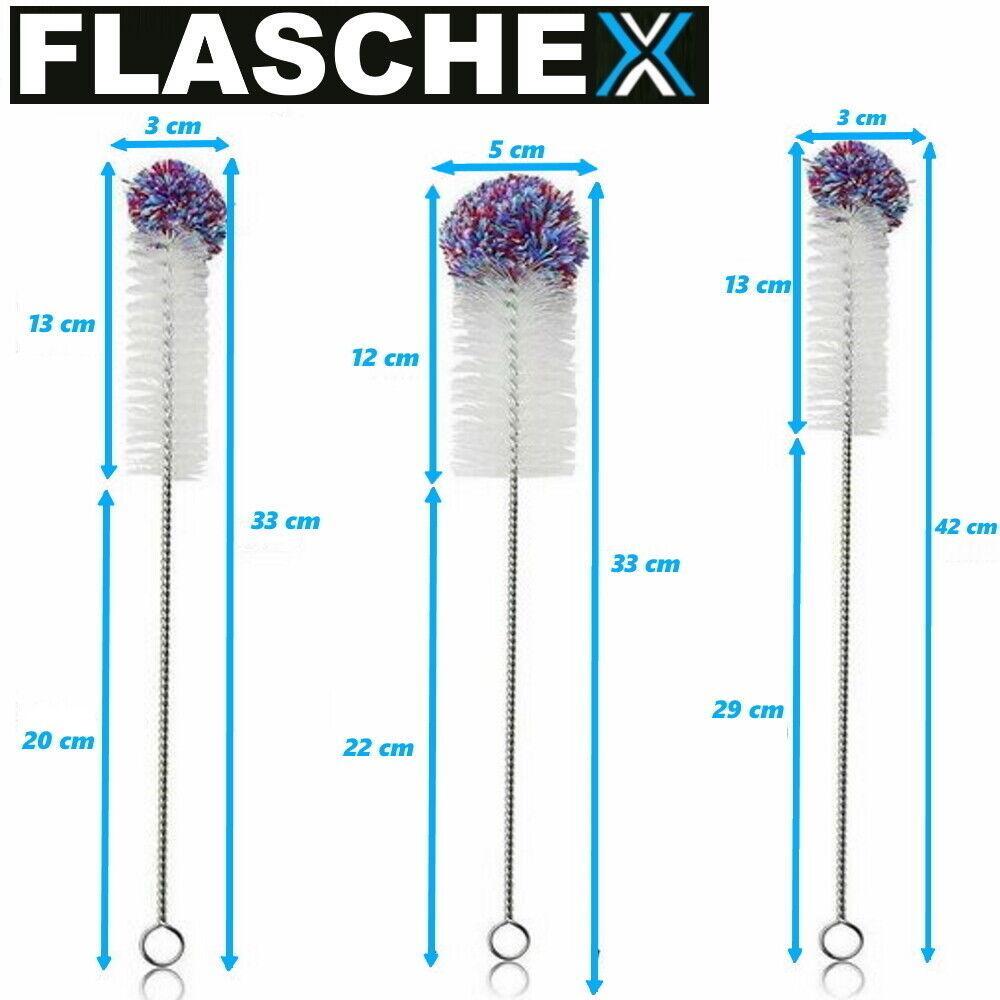FLASCHEX Universal Flaschenbürste 3er Set Glas Flaschen Reiniger Sodastream lang