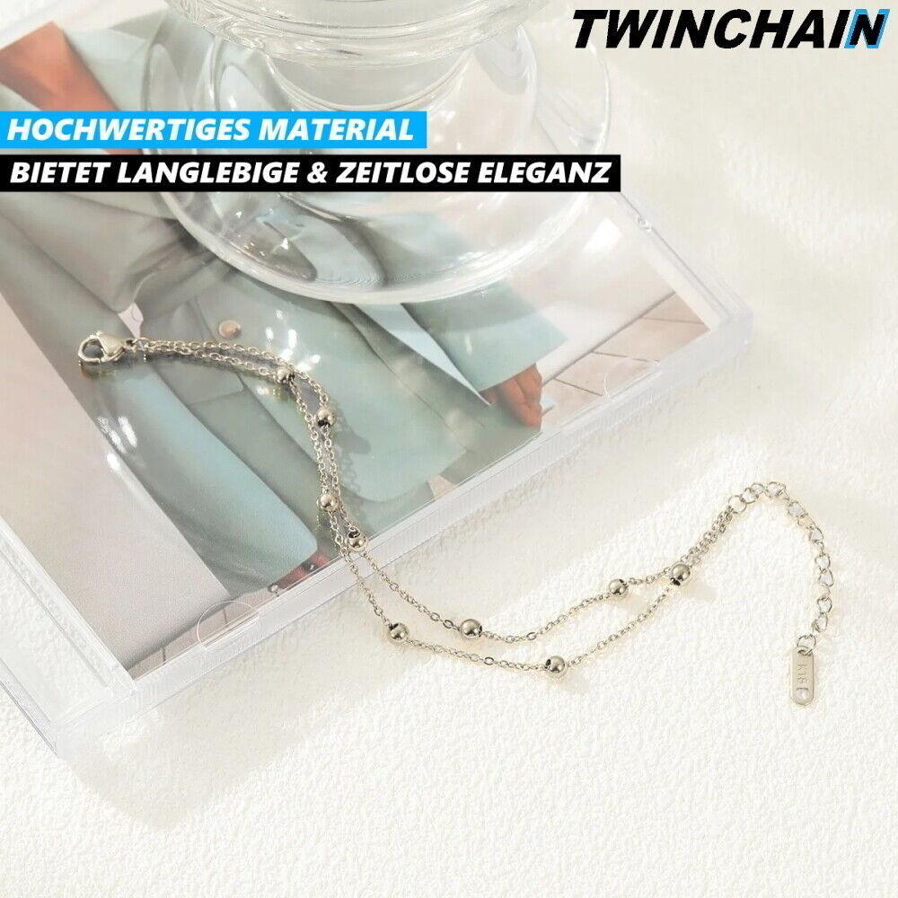 TWINCHAIN Doppel Armband Armschmuck Armkette Doppel Schmuck Kugel Silber