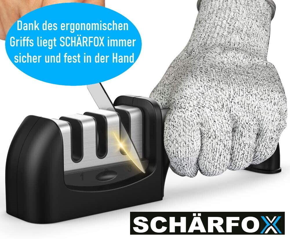 SCHÄRFOX Profi Messerschärfer Messerschleifer 3 Stufen Diamant Klingen Schleifer