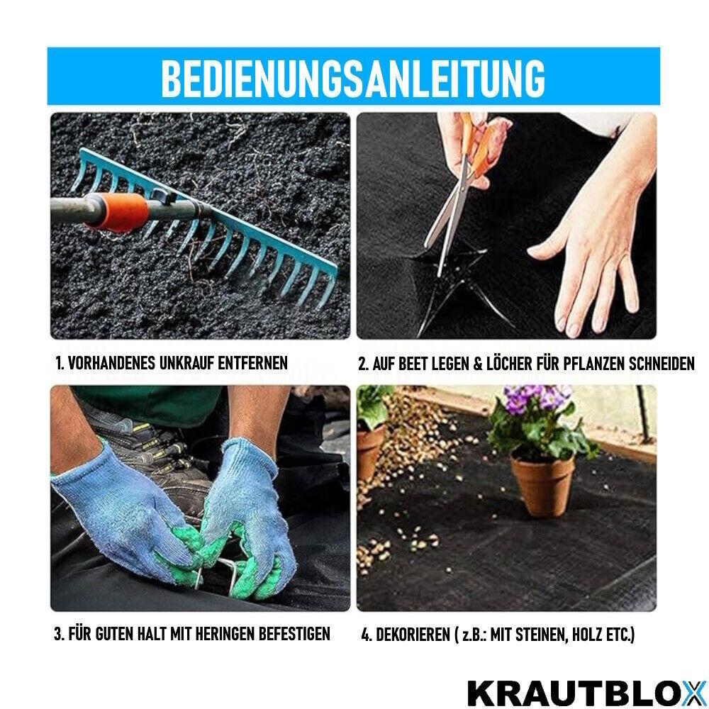 KRAUTBLOX Unkrautvlies Unkrautbarriere Unkrautschutz Gartenvlies Bodengewebe 10m