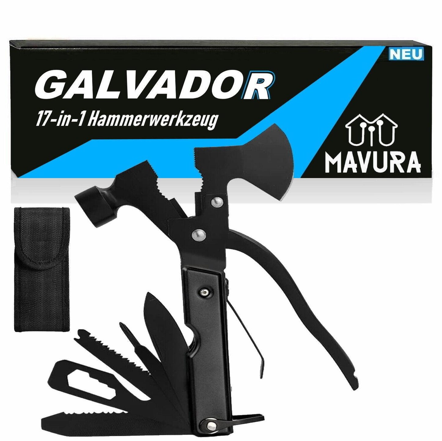 GALVADOR Multifunktionswerkzeug Axt Hammer Zange Multitool Taschenmesser 17in1
