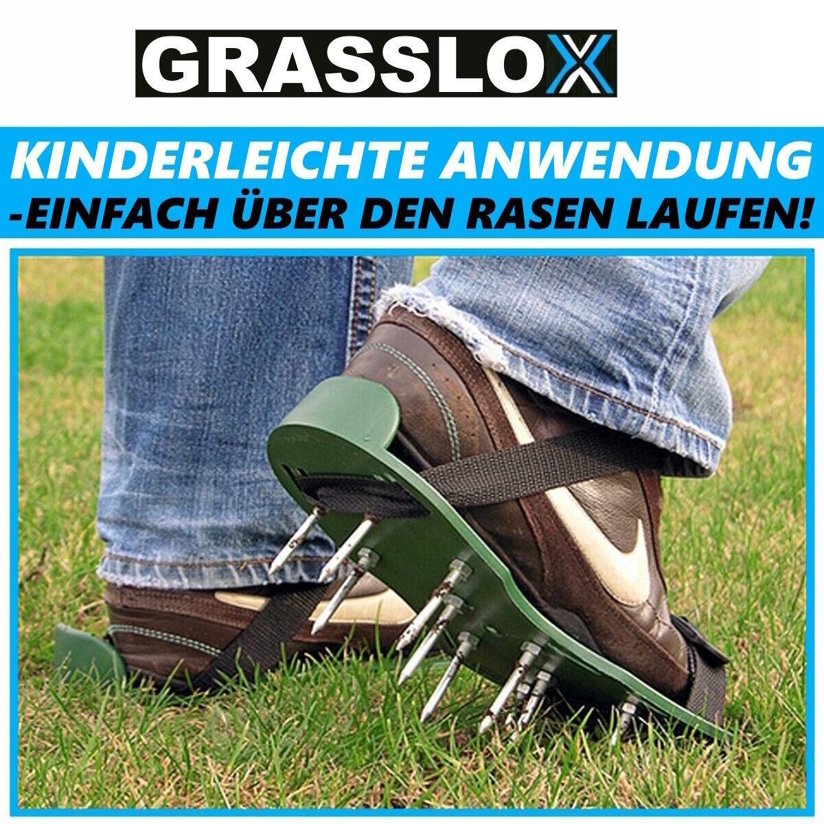 GRASSLOX Rasenlüfter Nagelschuhe Vertikutierer Nagelsohlen Schuhe Estrichschuhe