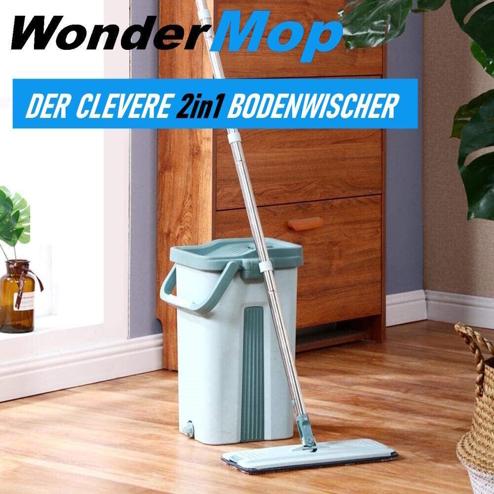 WONDERMOP Profi Bodenwischer Set Wischmop Mikrofaser-Mopp 2-Kammer-System Eimer