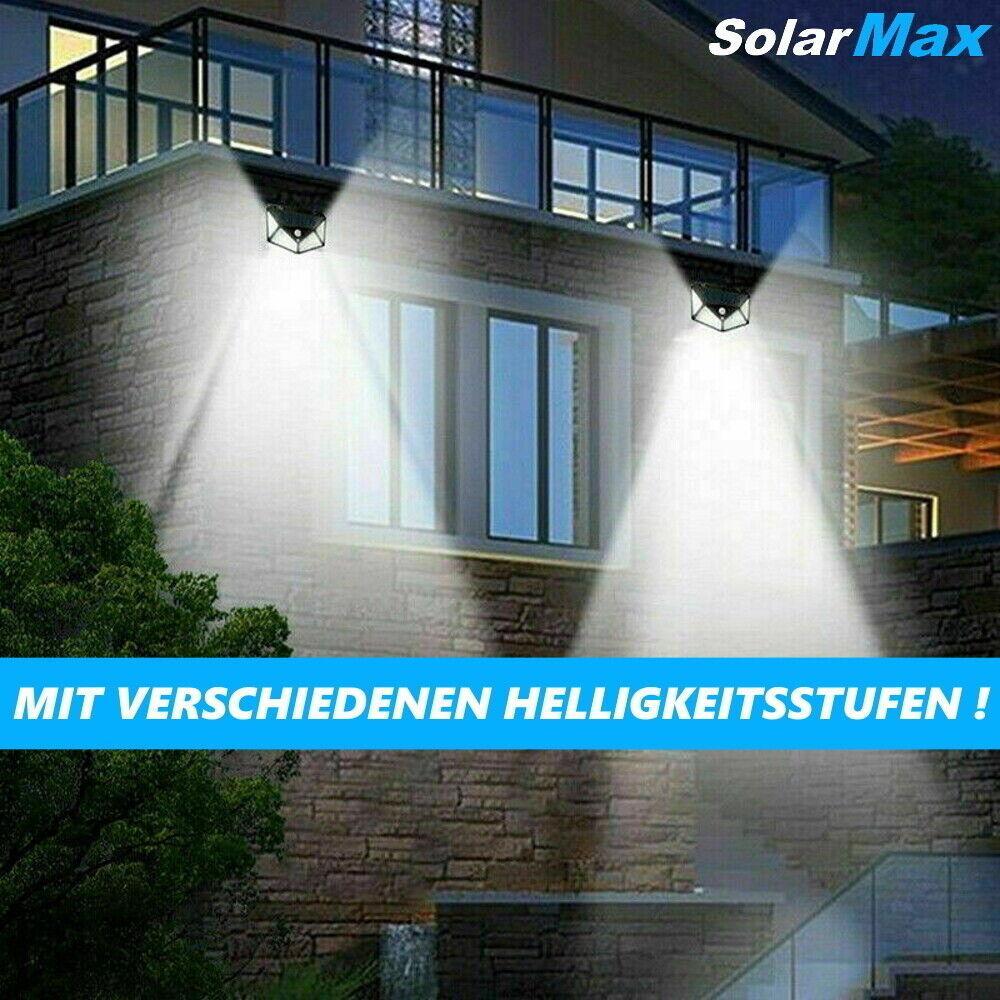 SolarMAX LED Solar Wandlampe Bewegungsmelder Solarlampe für Außen 270° 308 LED