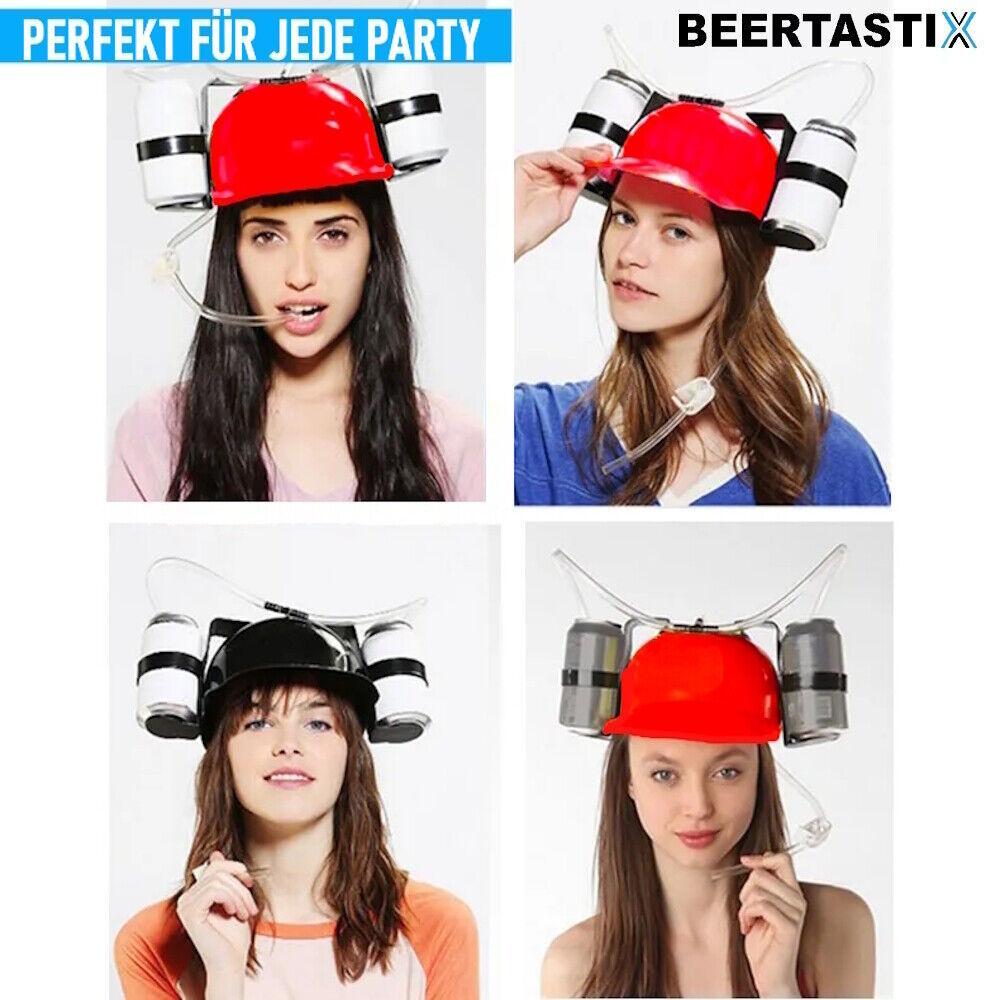 BEERTASTIX Trinkhelm Bierhelm Getränkehalter Getränkehelm Saufhelm Party Helm
