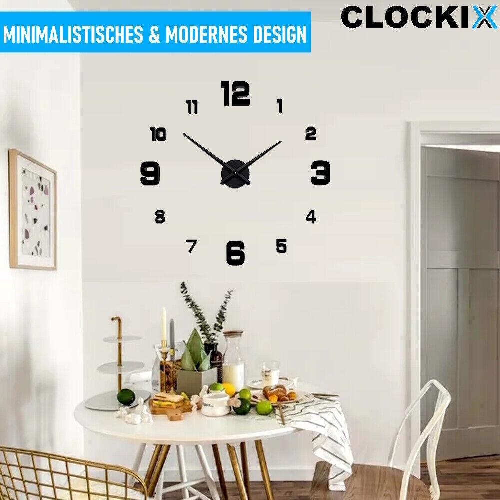CLOCKIX Wanduhr Aufkleber 3D-Effekt Wandtattoo DIY Design Deko Uhr Wohnzimmer