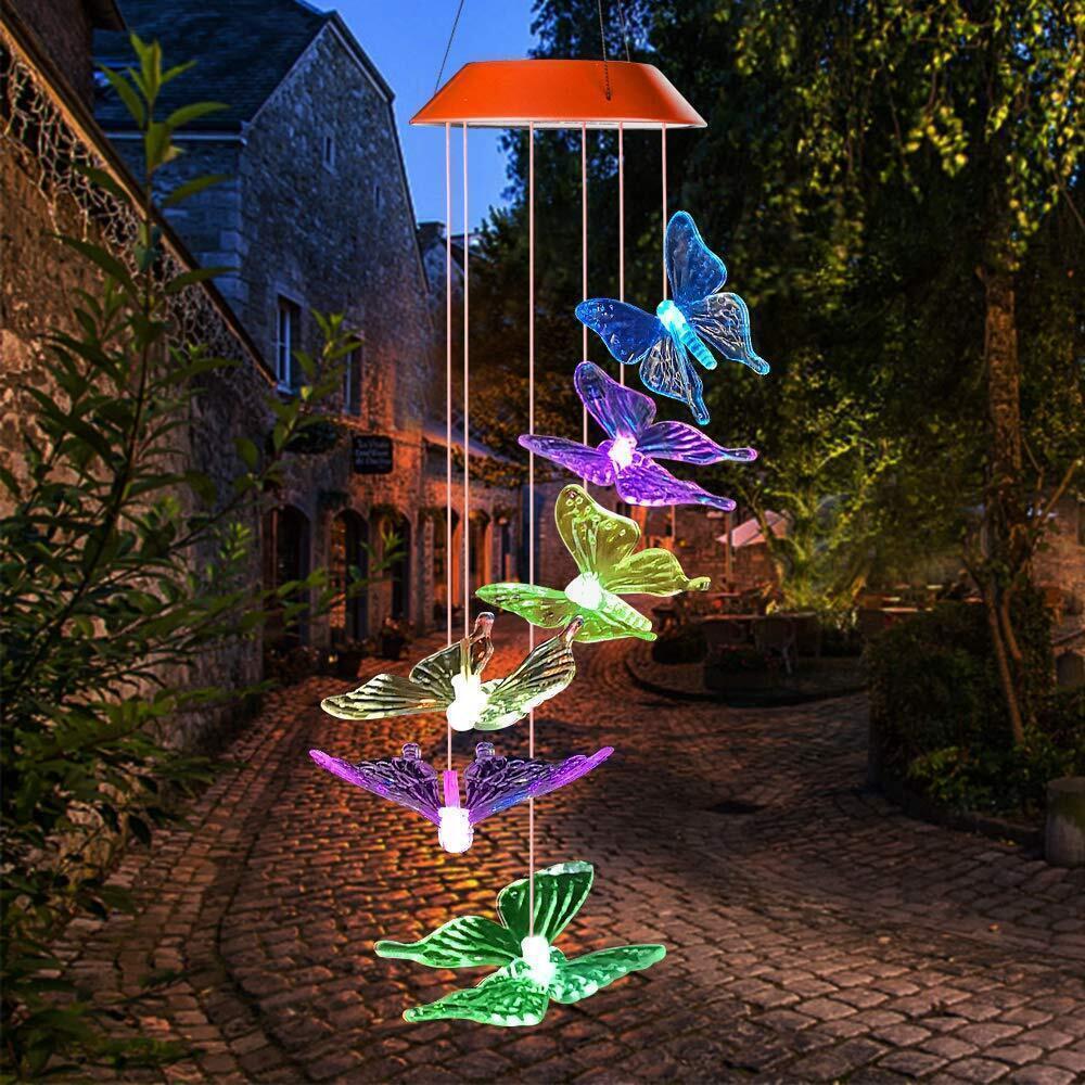 Solar LED Windspiel Solarleuchte Solar Farbwechsel Schmetterlinge Lichtspiel
