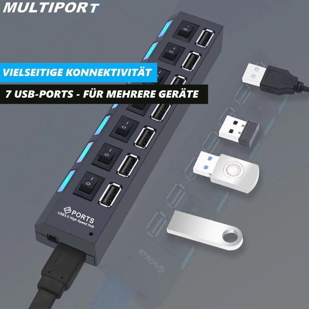 MULTIPORT USB Hub 7-fach Port Splitter Adapter Superspeed Datenhub Verteiler