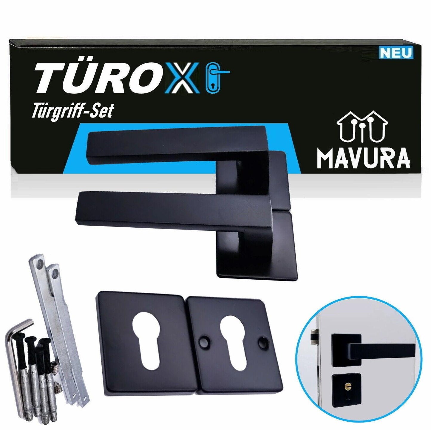 TÜROX Türgriff Set Türklinke Türdrücker Türbeschlag Rosettengarnitur schwarz