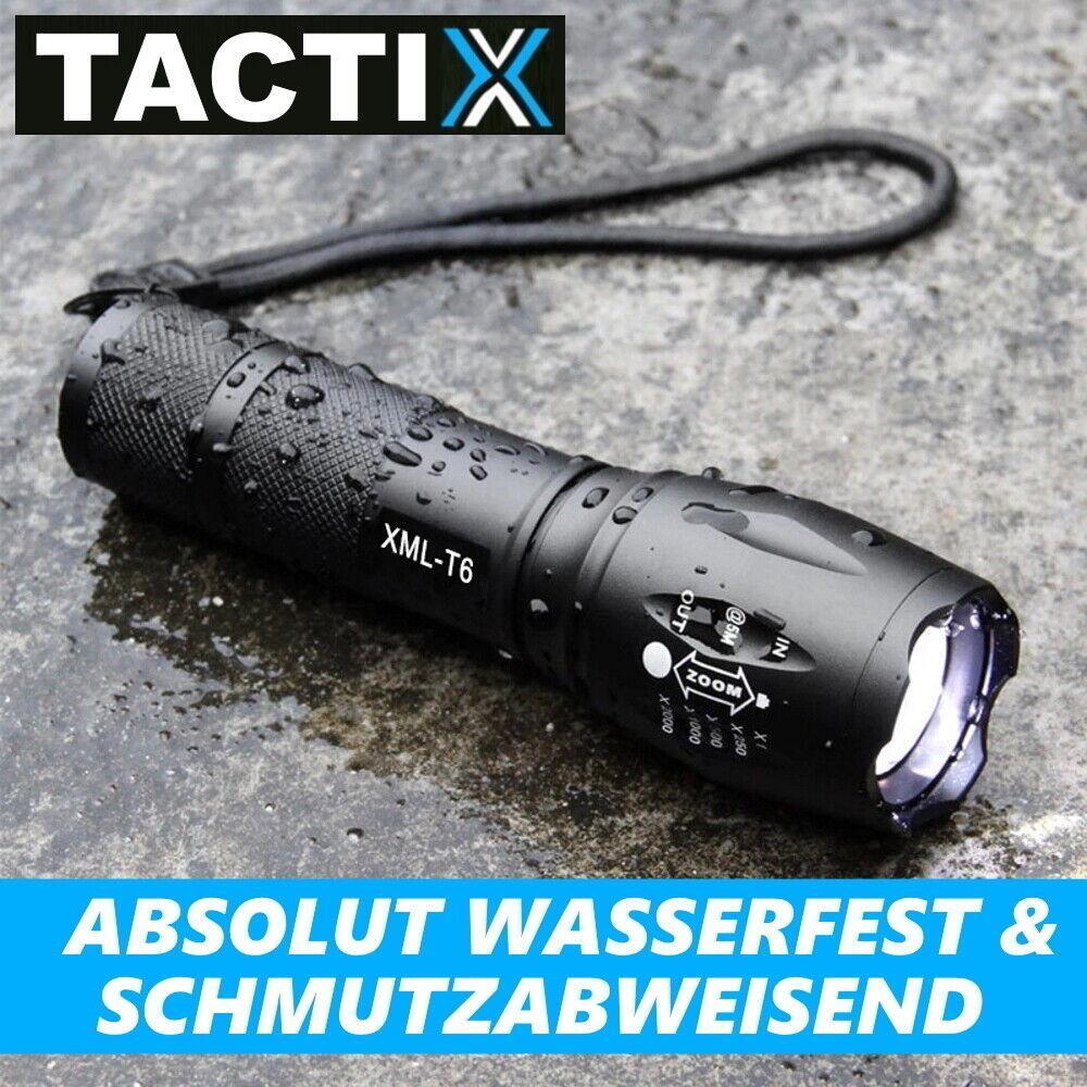 TACTIX LED taktische Taschenlampe schwarz Zoomfunktion 5 Lichtmodi 40x Heller