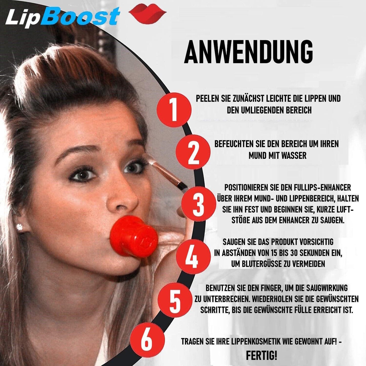 LIPBOOST Lippen-Booster m. Sofort-Effekt Lip Plumber Lip Enthancer Universal Rot