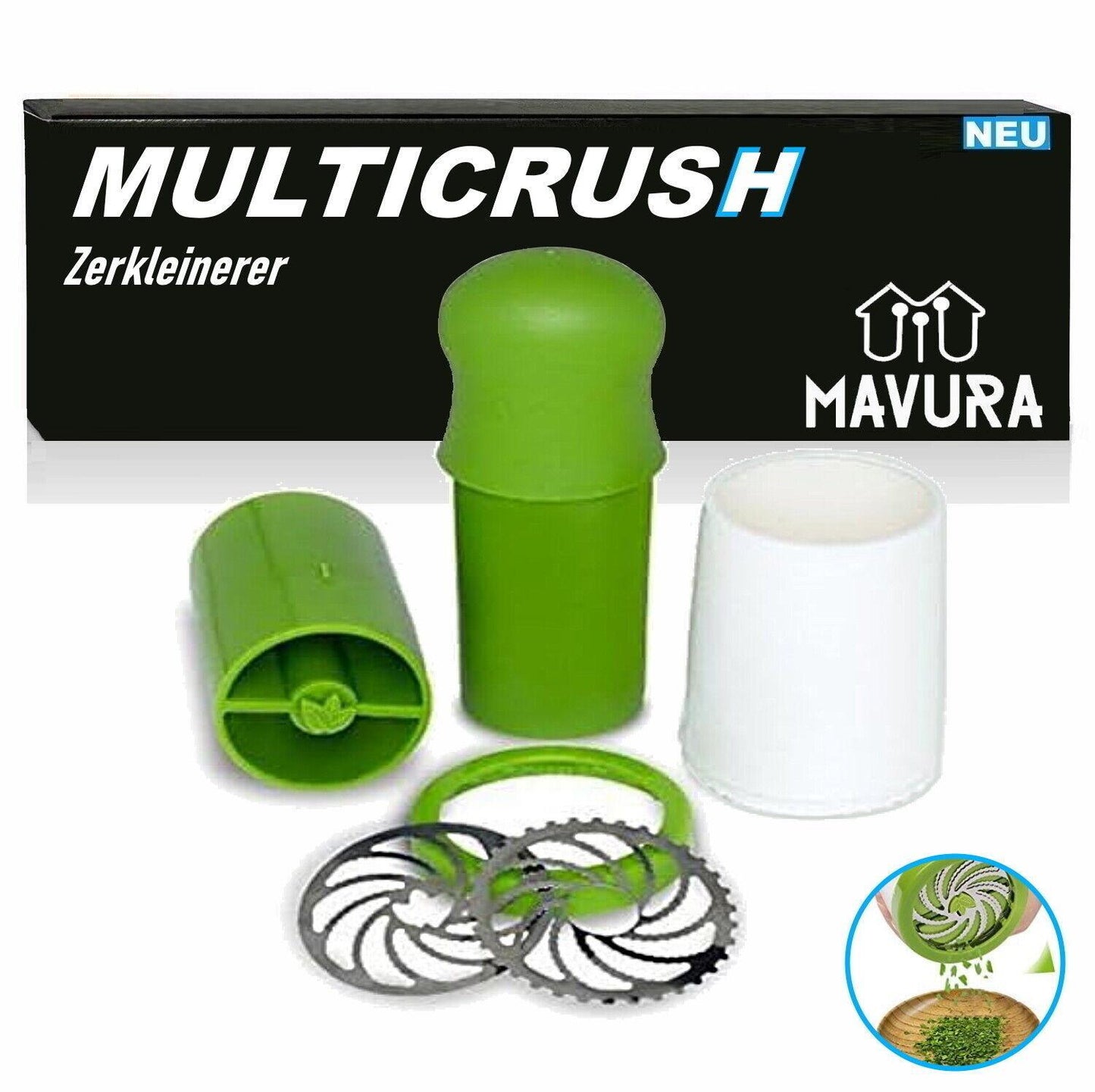 MULTICRUSH Multizerkleinerer Multihacker Grinder Kräuter Gemüse Reibe manuell